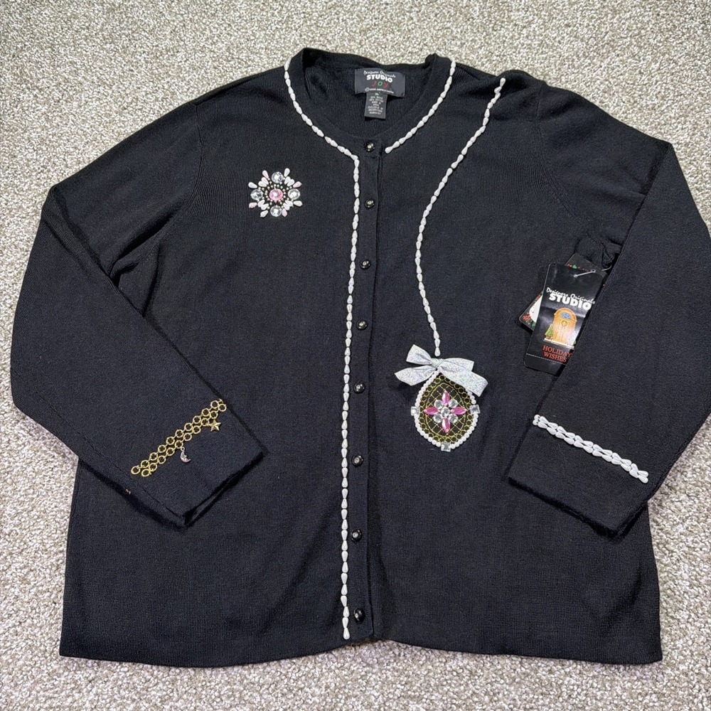 Vintage Design Studios Joy Beaded Gift Sweater Button Up Size XL New With Tags